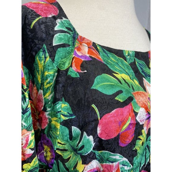 VTG 70s 80s R Michael Alan Small Silky Artsy Floral Nightgown Kaftan Tropical - Picture 5 of 9